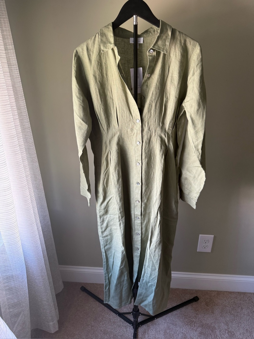 NWT J.JILL Button-Front Linen Shirtdress in Olivine SZ S (20.5" P2P, 17" W)